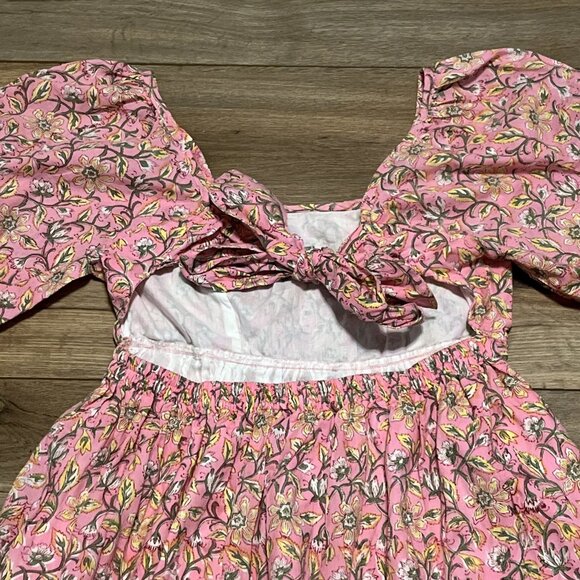 Madison Mathews Hope Mini Dress SZ Large Pink Floral Back Bow Tie Stretch - Picture 8 of 9
